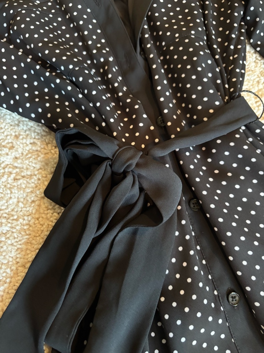 EUC Express Long-Sleeve Black and White Polka Dot Shirt Dress - Picture 5 of 7